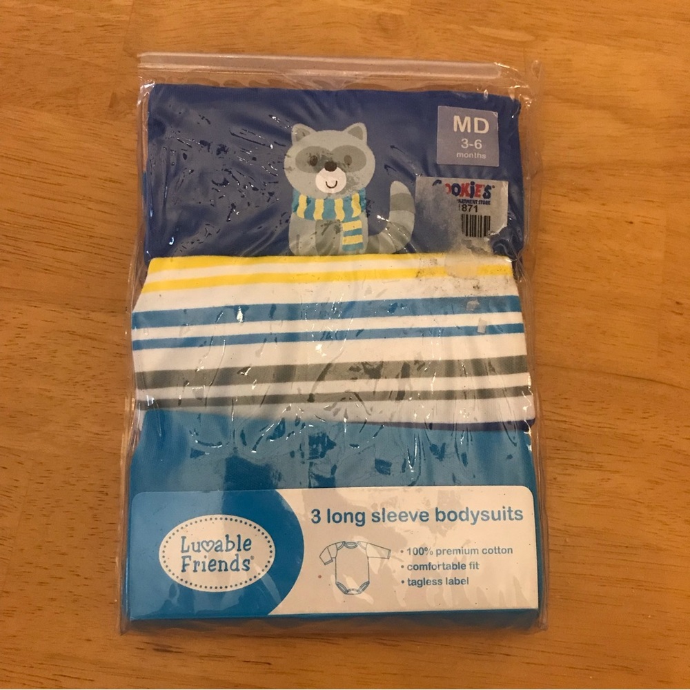 3 Pack Long Sleeve Baby Bodysuits 3-6mths